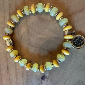 Rustic Cuff Yellow and Gold Beaded Bracelet